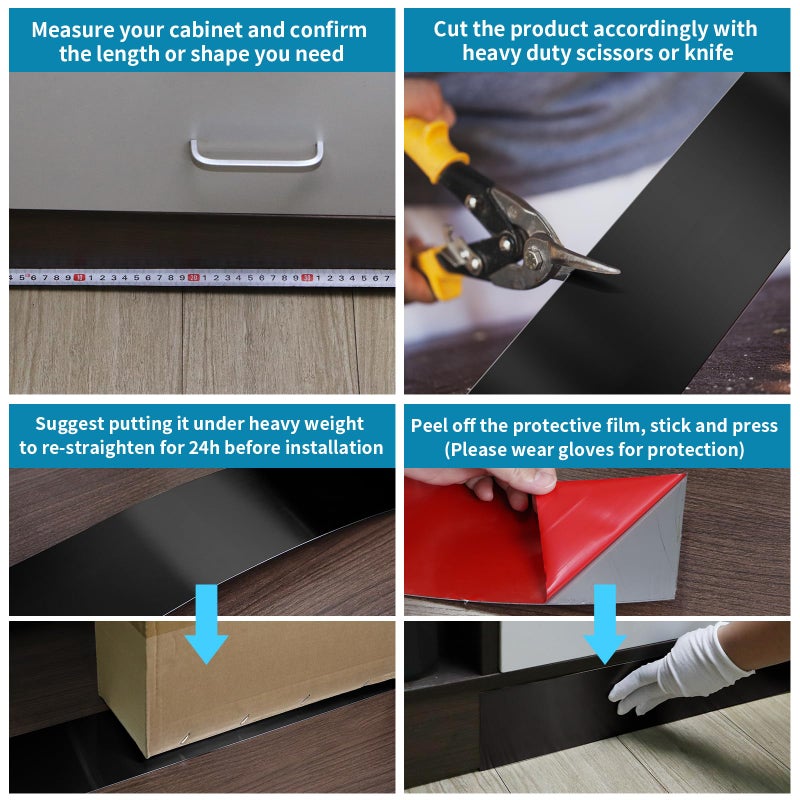 Sanbege Stainless Steel Toe Kick Cover  4"" x 102"" Baseboard Plate  Self Adhesive Kickplate for Bottom of Door  Kitchen Island  Cabinet  Cupboard (Brushed Black) - Image 3